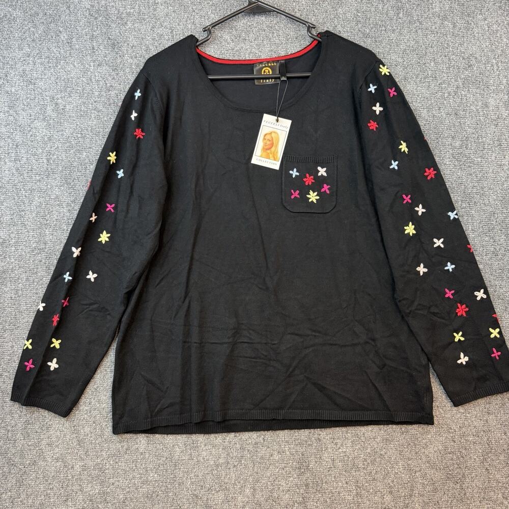 Vecceli Italy Women Sweater Size XL Black Embroidered Floral New